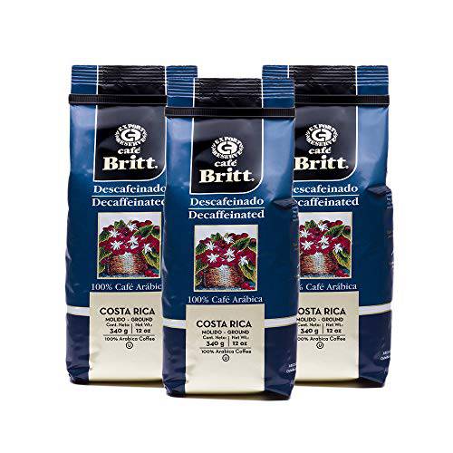 Café Britt® - Costa Rican Decaffeinated Coffee (12 oz.) (3-Pack) - Ground, Arabica Coffee, Kosher, Gluten Free, 100% Gourmet & Dark Roast