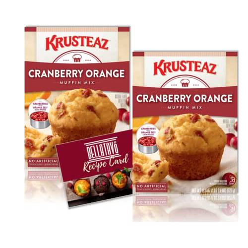 Cranberry Orange Muffin Mix Bundle. Includes Two-18.6 Oz Boxes of Krusteaz Cranberry Orange Muffin Mix with Cranberries and Orange Zest Can Plus a BELLATAVO Fridge Magnet One box Makes 12 Muffins