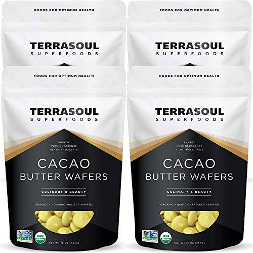 Terrasoul Superfoods Organic Cacao Butter Wafers, 4 Lbs (4 Pack) - Raw | Keto | Vegan | Unrefined