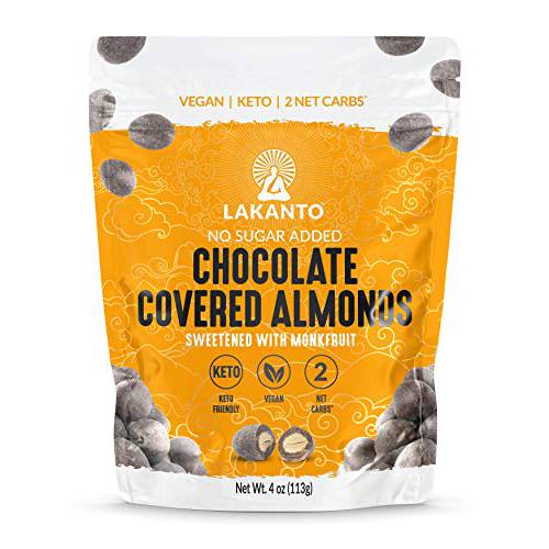 Lakanto Chocolate Covered Almonds - Sweetened with Monk Fruit Sweetener, Keto Diet Friendly, On the Go Healthy Snack, Vegan, 2g Net Carbs, Dark Chocolate, Sea Salt, Cocoa Butter (Pack of 2)