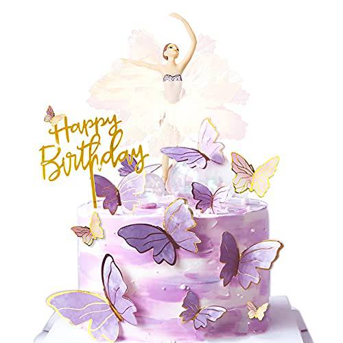 22pcs Dancing Ballet Girls Butterfly Decoration Cake Topper For Happy Birthday Cake Toppers Girls Women’s Birthday Cake Party Decorations