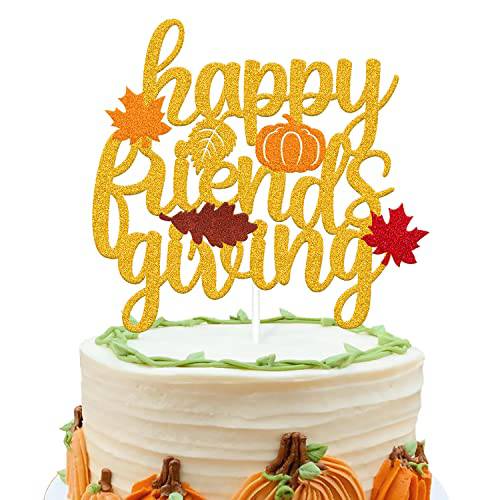 Happy Friends Giving Cake Topper Autumn Fall Leaves Mantle Pumpkin Thanksgiving Day Festival Theme for Thankful Blessed Grateful/Give Thanks/Happy Thanks Giving Party Supplies