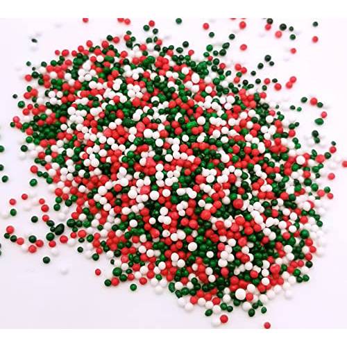 NCS Christmas Red, Green, White Edible Non-Pareil Sprinkles - 7 ounces / Great for Cupcakes, Cookies, Cakes, Cakes Pops.