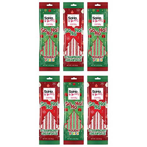 Soho Sweet Christmas Candy Variety Pack of 6 – Sour Belts Non-GMO Candy Belts for Holidays – Christmas Stocking Stuffer Candy