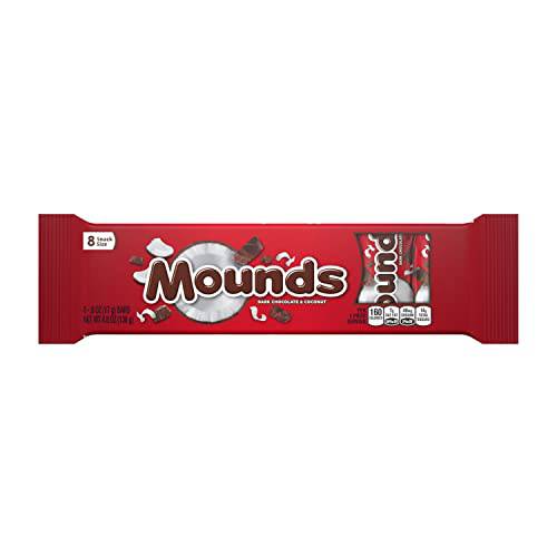 MOUNDS Dark Chocolate and Coconut Snack Size Candy, Individually Wrapped, Gluten Free, 0.6 oz Bars (8 Count)