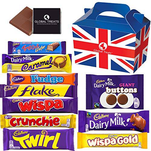 Cadbury Chocolate Bars - Milky & Creamy UK Chocolate with 10 FULL SIZE Chocolate bars of delicious Cadbury Chocolate in a Gift Box and a free Global Treats Choc & Pen