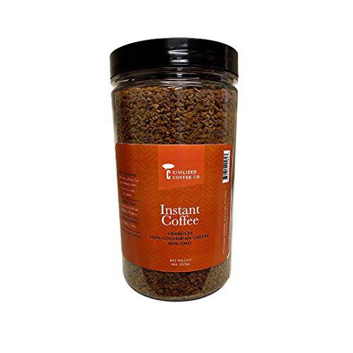 Civilized Coffee Instant Coffee Granules, Colombian Medium Roast Gourmet Coffee Non-GMO Jar (9 oz)