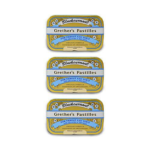 GRETHER’S Original Blackcurrant Pastilles Natural Remedy for Dry Mouth Relief - Soothing Throat & Healthy Voice - Long-Lasting Fruit Flavor, Breath Refresh - Gluten-Free - 3-Pack - 3.75 oz
