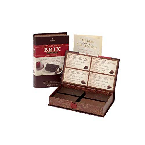 Brix Chocolate Collection 4 Flavor Gift Set 1 Pound (4 Oz Each), Attractive Book Cover Chocolate Gift Box | Gift For Wine or Chocolate Lovers, Friends, Family or Business , Gluten Free, Flavors Included Extra Dark, Medium Dark, Smooth Dark, Milk