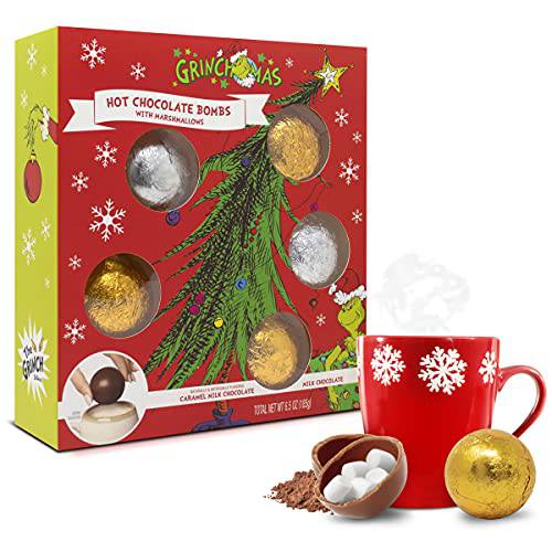 Ten Acre Gifts Dr. Seuss The Grinch Grinchmas Hot Cocoa Spheres with Marshmallows Caramel Milk Chocolate Pack of 5 Melts (5.6 Oz)