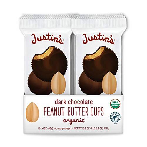 JUSTIN’S Organic Dark Chocolate Peanut Butter Cups, 12 Pack (2 cups each)