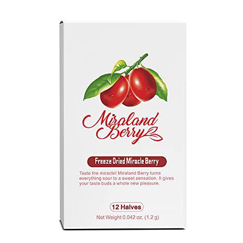 MiralandBerry Freeze Dried Miracle Berry, 12 Halves Berries, Turns Sour Foods to Sweet, Cut Sugar Intake, Food Sweetness Enhancer (1 Pack)