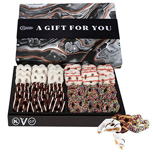 A GIFT FOR YOU Chocolate Covered Pretzels Gift Basket [4 Flavors] PRETZEL GIFTS GLUTEN FREE Pretzels Snack Gift | Gourmet Holiday Gift | Same Day Delivery Items for Corporate Gift (4 Flavor)