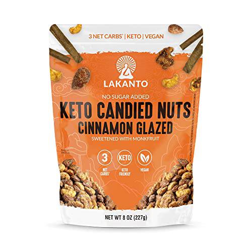 Lakanto Keto Mixed Candied Nuts Cinnamon Glazed - No Sugar Added, Sweetened with Monk Fruit, 3 Net Carbs, Keto Diet Friendly, Vegan, On the Go Snack Anytime (Cinnamon Glazed)