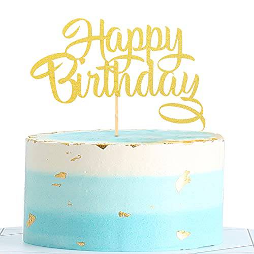 Gold Happy Birthday Cake Topper - Gold Glitter Cake Topper Decoration ，Photo Booth Props Cake Smash Decoration Supplies