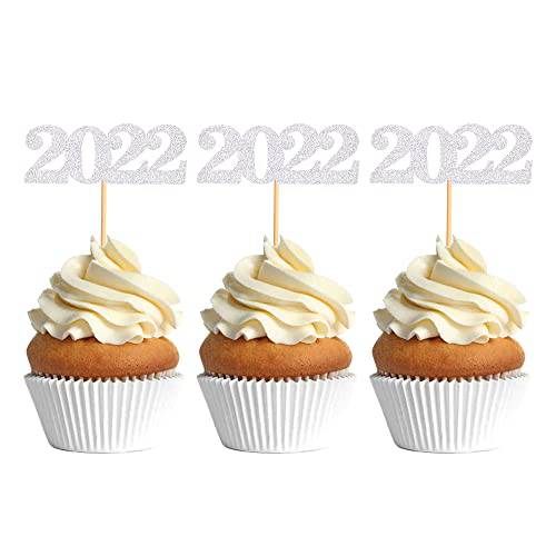 40 Pcs Glitter New Year Cupcake Toppers 2023 Silver Cupcake topper Cheers to 2023 Cake Picks for New Years Eve Party Decoration (2023 silver 40pcs)