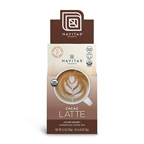 Navitas Organics Cacao Latte, 4.2 oz. Pouch, 10 Single Servings — Organic, Non-GMO, Dairy-Free