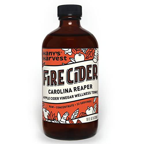 Hany’s Harvest Carolina Reaper Fire Cider, 16 oz Glass Bottle, All Natural Apple Cider Vinegar Wellness Tonic, Gluten-Free, Small-Batch, Handcrafted