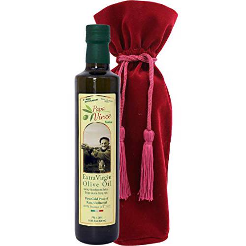 Papa Vince olive oil gourmet gift - first cold press, extra virgin, premium harvest Dec 2020/21, Peppery finish, Family-owned, Sicily Italy. Perfect Cheese Baskets gifts for foodies & chef