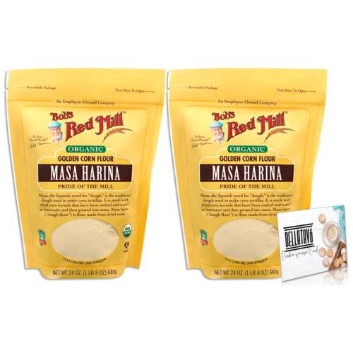 Organic Masa Harina Flour Bundle. Includes Two Packages of Bobs Red Mill Masa Harina Flour and One BELLATAVO Fridge Magnet Each Bag Has 24 oz of Bobs Red Mill Organic Masa Harina Corn Flour