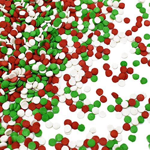 Confetti Christmas Sprinkles - 8 oz Resealable Stand Up Candy Bag - Christmas Themed Holiday Sprinkle Mix - White, Green, and Red Quins - Bulk Sprinkles for Baking and Decorating