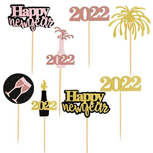 24 Pcs Glitter Rose Gold and Gold Happy New Year Cupcake Toppers 2023 Rose Gold,Gold and Black Cupcake topper Cheers to 2023 Cake Picks for New Years Eve Party Decoration (2023 Rose Gold Black 24pcs)