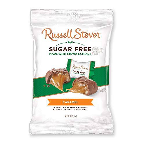 Russell Stover Sugar Free Caramels with Stevia, 3 Ounce Bag (Pack of 12)