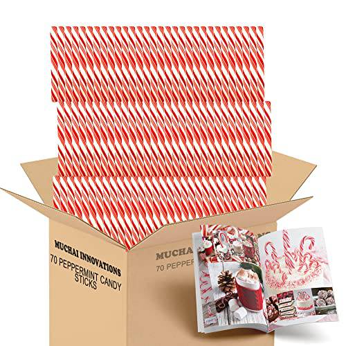 Muchai Innovations Sweet Soft Peppermint Candy Sticks | Mini Stir Stripes Mint 70 Perfect to Hot Cocoa Coffee Tea Baking Eat Decor Fat-Free Free Creative Idea Booklet Included., Count (Pack of 1)