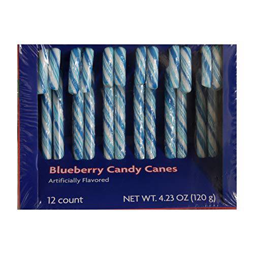Midwood (1) Box Blueberry Candy Canes - White with Blue Stripes - 12 Individually Wrapped Pieces Holiday Candy Per Box - Net Wt. 4.23 oz