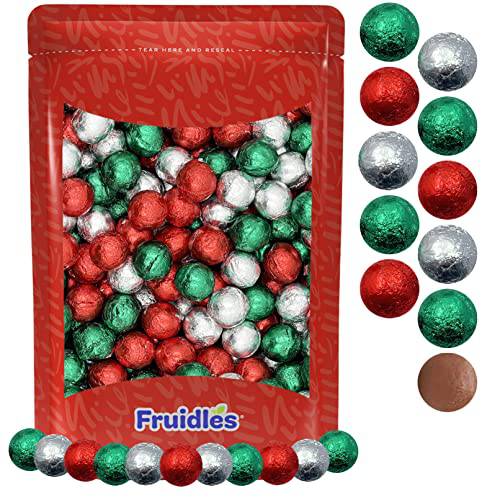 Christmas Milk Chocolate Balls Party Bag Fillers, Individually Wrapped Foils, Resealable Bag, Kosher Certified Dairy (1 Pound)