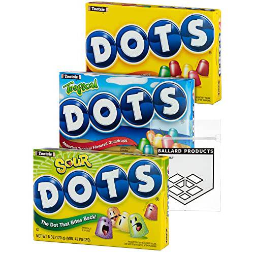 Dots GumCandy Variety Pack of 3 Theater Boxes - Original, Sour and Tropical Bundle with Ballard Products Pocket Bag