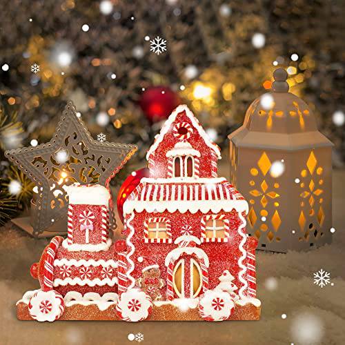KPCB Tech Gingerbread House Christmas Decorations with Locomotive Handcrafted Lighted Christmas Village House Décor Lighted 8.27 inches