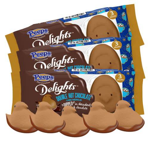 Peeps Marshmallow Candy Chicks Double Hot Chocolate Flavored Marshmallow Treats, Delicious Gourmet Dessert Toppers, Stocking Stuffers and Gift Basket Fillers, Pack of 3, 9 ct