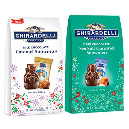Ghirardelli Holiday Assortment Chocolate Snowman with Caramel Filling, 6 Ounces, Pack of 2