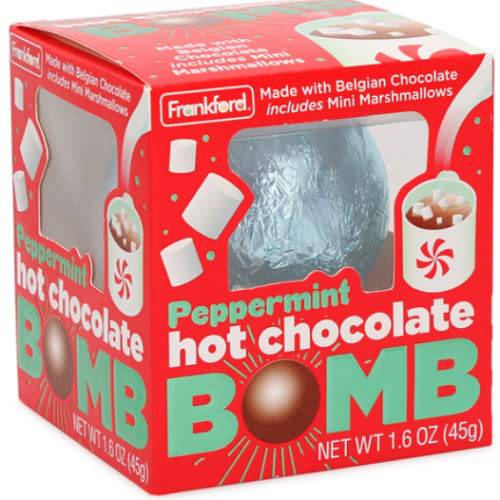Frankford Peppermint Hot Chocolate Drink Bomb - 1.6oz - Belgian Chocolate & Mini Marshmallows - Holiday Stocking Stuffer Gift