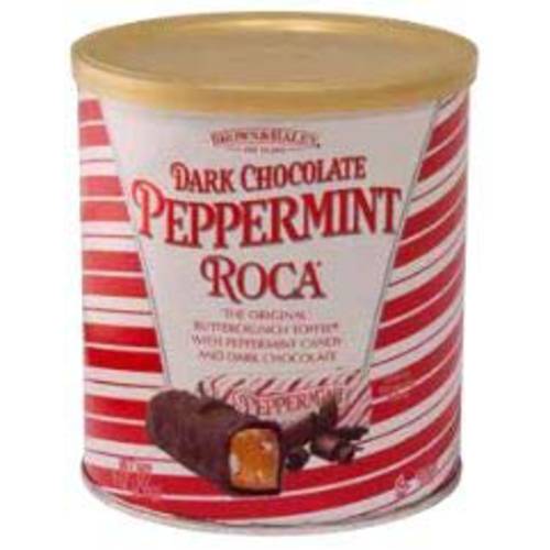 Brown & Haley Dark Chocolate PEPPERMINT ROCA Canister, Individually Wrapped Chocolate Covered Candy, Buttercrunch Toffee With Peppermint Candy Pieces, 10 Ounces (Pack of 1)