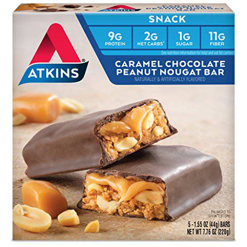 Atkins Snack Bar, Caramel Chocolate Peanut Nougat, Keto Friendly, 7.76 Ounce (Pack of 1)