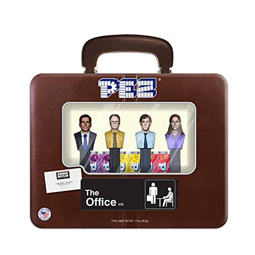 Pez Candy The Office Gift Tin, Includes Michael Scott, Dwight Schrute, Jim Halpert, & Pam Beesley in Briefcase Style Tin + 6 Candies, Assorted Fruit