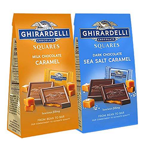 Ghirardelli Candy Squares, Milk Chocolate Caramel and Dark Sea Salt Flavors, 9 Ounces, Pack of 2
