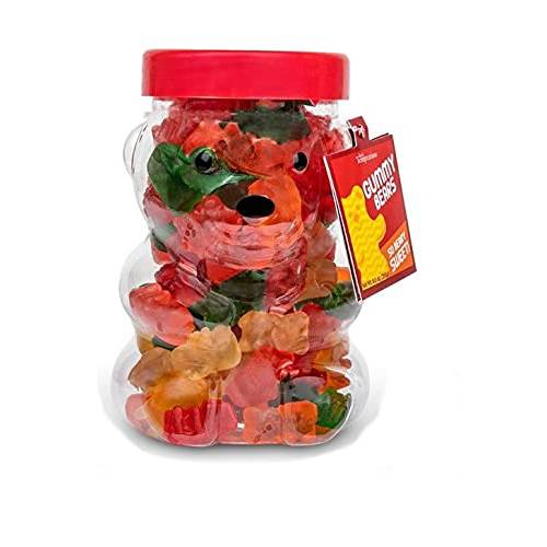 Candy Shop Gummy Bears Jar, 9 OZ Gummy Bears In Bear Shaped Jar With Red Lid and Gift Card