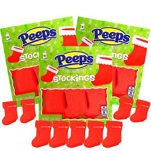 Christmas Marshmallow Candy Stockings, Red Sugar Coated Character Shaped Marshmallows, Festive Candy Party Favor or Stocking Stuffer, Pack of 3, 18 Pieces Total