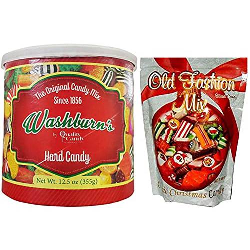 Christmas Hard Candy Variety Christmas Candy (Old Fashioned + Washburn), 2 Count (Pack of 1)