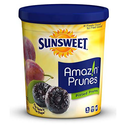 Sunsweet Amazin Prunes, Dried Pitted | Gluten Free, Vegan, Low Fat, Unsweetened, Unsulfured, No Added Sugar, Whole Food Snacks | Dietary Fiber + other Natural Minerals | 16 oz Canister - 3 Pack