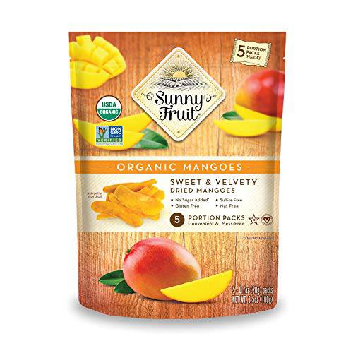 ORGANIC Dried Mango - Sunny Fruit - (5) 0.7oz Portion Packs per Bag | Purely Mangoes - NO Added Sugars, Sulfurs or Preservatives | NON-GMO, VEGAN, HALAL & KOSHER