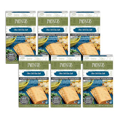 Partners Hors d’Oeuvre Crackers, Olive Oil & Sea Salt, 4.4 Ounce (Pack of 6), Made with Real Ingredients, Non-GMO, Kosher