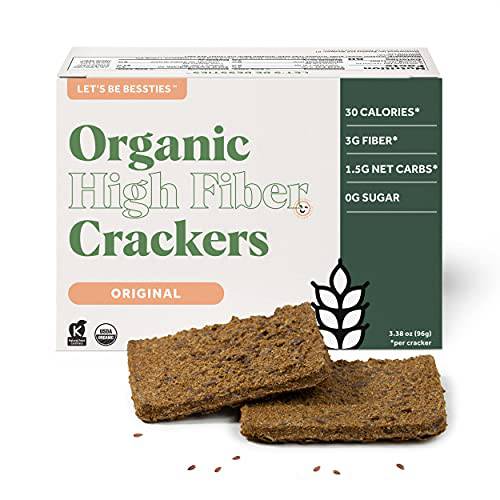 Let’s Be Bessties Organic High-Fiber Crackers Non-GMO Crispbread | The Besst Crackers for Fitting Fiber into Vegan, Paleo & Low-Carb Diets | Original, 60 Crackers