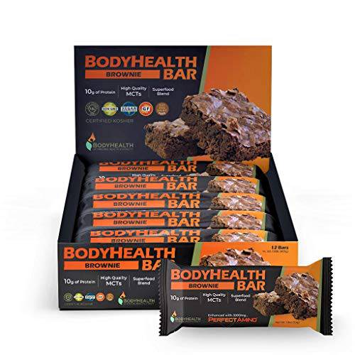 BodyHealth Perfect Amino Bar (Cocoa Brownie Bar, 12pk) : A Protein Energy Snack with 10g of protein | Plant Based MCT’s | Superfood Blend | Kosher | 1000mg PerfectAmino per bar