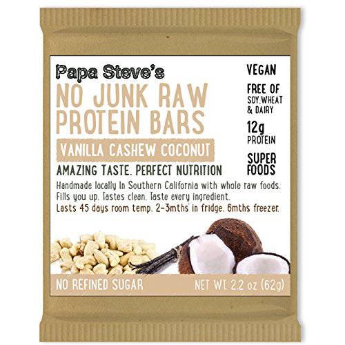 Papa Steve’s No Junk Raw Protein Bars- Vanilla Cashew Coconut, 2.2 Oz, 10 Count