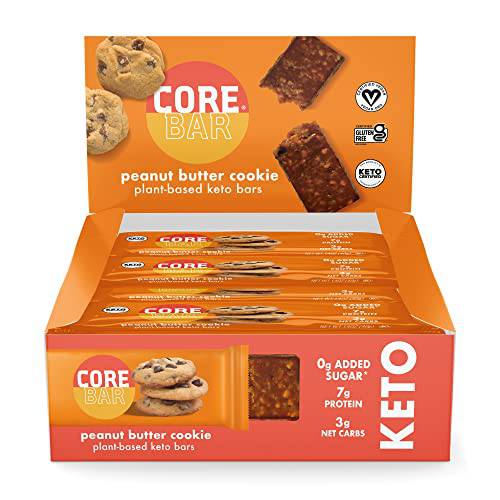CORE Plant-Based Protein Keto Bars – Low Carb, Low Sugar, High Fiber, Vegan Energy Bars – Gluten-Free, Low-Calorie Bar – Pack of 12, Peanut Butter Cookie