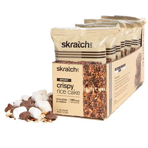 Skratch Labs Sport Crispy Rice Cake Chocolate & Mallow, (8-Pack) Gooey Marshmallow Treat with Crunchy Rice Blend & Quinoa for Endurance Activities, Backpacking, and Hiking Snacks, Gluten Free.